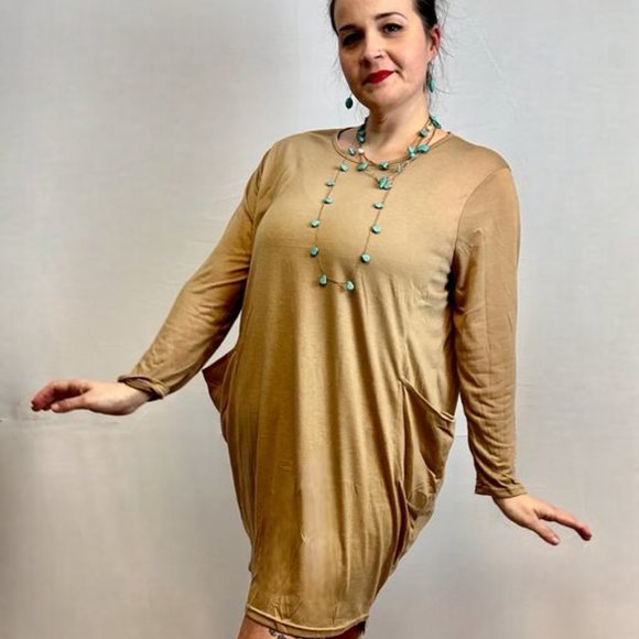 Tan Shirt Dress - Picture 1 of 3